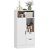 HOMCOM Mueble de Baño Estrecho Armario de Baño con 2 Cajones Compartimento Abierto y Estantes Ajustables para Espacio Pequeño Cocina Salón 50x25x100 cm Blanco