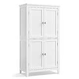 VASAGLE Mueble de Baño, Armario de Cocina y Almacenaje con 4 Puertas, Estantes Ajustables, 30 x 60 x 110 cm, Blanco BBC552P31