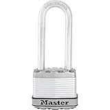 Master Lock M1EURDLJ Candado Seguridad Llaves Acero Laminado Exterior, Arco extra Largo, Adecuado para Portales, Garages, Sótanos, 45 mm