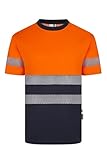 Velilla 305633; Camiseta Poliéster Reciclado Bicolor Manga Corta Cinta Segmentada; Color Azul Navy y Naranja Flúor; Talla L
