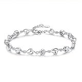 Aucuu Pulseras para Mujer, Pulsera Mujer de Ley 925 con Circonita Brillante, Pulseras Deslizantes de Cadena Ajustable, Joyería Nupcial para Bboda, Niñas Día de la Madre Regalo de Joyería - Blanco