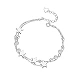 2 en 1 Pulsera Mujer, Elegante Pulsera con Pequeñas Estrellas y Perlas, de Plata de ley 925, Eslabones Amistad Ajustable Charm Pulseras Capas Regalo Aniversario