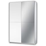 Stella Trading Fast Elegante armario ropero con puerta de espejo y mucho espacio de almacenamiento, versátil, con puertas correderas, blanco, 125 x 195 x 38 cm (ancho x alto x fondo)