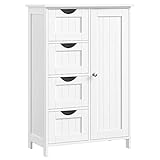 VASAGLE Gabinete de Baño, Gabinete de Almacenamiento con 4 Cajones y 1 Armario de Taquilla, Puerta Simple, Estante Ajustable, para Sala de Estar, Cocina, Entrada, Blanco LHC41W