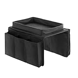 InnovaGoods® organizador de reposabrazos para sofa, bolsillo bandeja para sofa, organizador de mandos, Uso para ordenar utensilios de ocio y apoyar snacks o bebidas, 6 compartimentos, Color Negro
