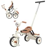 Twinly Triciclo Evolutivo bebé Plegable para niños 1-5 Años - Triciclo Infantil Ligero y Compacto - Manillar con Luz y Sonido, Cesta y Barra de Empuje Ajustable Carly (Blanco)