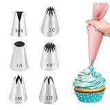 Set de 6 boquillas pasteleras profesionales grandes (580, 2D, 2C, 1M，1A,6B) para manga pastelera - decoración y preparación de cupcakes, tartas, buñuelos, croquetas