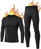 Ropa Interior Térmica Hombre, Camiseta Térmica Hombre Ropa Frio Conjunto Termico Pantalones Termicos Invierno Termicas Manga Larga para Running Esquí Ciclismo Fitness Negro L