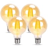 GREAT JACOB Bombilla LED E27 Filamento, 6W Equivalente a 86W, Luz Calida 2200K, 1260 Lúmenes, Bombilla Decorativa Retro Vintage G80, Ahorro de energía, No Regulable, 4 Unidades