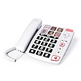 SWISSVOICE - Xtra 1110 -Teléfono con Cable - Teclas Grandes - 6 Teclas de Memoria con Foto - Tonos de Llamada Extra Fuertes - Indicador Luminoso - Audio Boost - Compatible con audífonos - Blanco