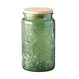 ANSQU Bote de vidrio verde, tarro de caramelo de 34 onzas con tapa, tarros de colores vintage para cocina, tarro decorativo para café, té, dulces, galletas, bonitos tarros (verde, 1 unidad)