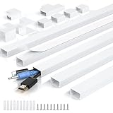 MUDEELA Canaleta Cables Pared Adhesivo, 2M Canaleta Cables, Organizador de Cables de Pared, Cubierta de Cable, Ocultar Cables TV –5 x 24mm (Ancho) x 14 mm (Alto) x 400 mm de Longitud – Blanco