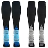 WEEKEND PENINSULA 2 Pares Calcetines/ Medias de Compresión para Hombres y Mujeres, Running, Deporte, Correr, Senderismo, Volar, Viajar, Varicosas, Embarazo y Médicos (39-42, Azul+Gris)