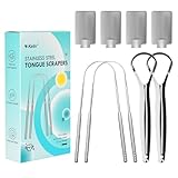 Y-Kelin 4 raspadores de lengua de acero inoxidable con ganchos, raspadores de lengua de metal para adultos, para cuidado bucal, aliento fresco y lengua limpia (forma de U y tipo abierto)