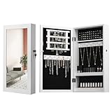 SONGMICS Armario Joyero de Pared, Armario de Joyas con Espejo, Organizador de Joyas para Ahorrar Espacio, Superficie Blanca y Forro Negro JBC51W