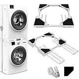 NIUXX Kit apilar lavadora y secadora, con 6 tubos extensibles, Kit Apilado Universal, Marco Intermedio Universal para Lavadora y Secadora, con Cuerda de Trinquete, tamaño ajustable (46-66 cm)