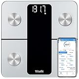 Vitafit Bascula de Baño Digital, Fábrica Profesional DESDE 2001, Bascula Grasa Corporal y Muscular con App, Bascula Inteligente 13 Composición de Corporal Peso IMC Muscular, 182kg Plata
