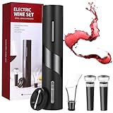 FAOKZE Sacacorchos eléctrico, abridor de vino electrico, set abrebotellas de vino que contiene cortador de papel de aluminio, vertedor de vino y tapón de vino al vacío, funciona con pilas