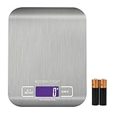 Boston Tech Báscula de Cocina Digital - Acero Inoxidable, Alta Precisión, Impermeable, Capacidad 5kg, Pantalla LCD, Función Tara, Recetario Incluido (HK105)