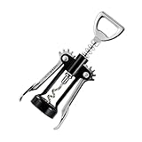 Fackelmann Sacacorchos 2 en 1 para Vino y Cerveza Tipo Bodega Camarero con Doble Palanca, Espiral y Descapsulador en Acero, Cuerpo de ABS, 16,5x6,5cm, Color Negro e Inoxidable, 1 ud.