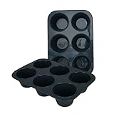 SUPER KITCHEN Juego de 2 Grande Molde de Silicona para 6 Magdalenas, Bandejas para Hornear Muffin con Recubrimiento Antiadherente para Muffins, Cupcake, Brownie, Pudín 27,8 x 19 x 5 cm (Gris)