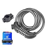 GRIFEMA GAK1203-12 Candado de Bicicleta Antirrobo, Seguridad Candado de Cable con Combinación de 5 Dígitos para Bicicletas, Motos, Scooters, 120cm, Negro