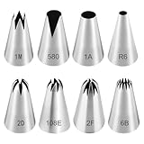 8 piezas boquillas pasteleras profesionales grandes, Boquillas de Acero Inoxidable, Boquilla reutilizable para decorar pasteles - Pasteles, galletas, postres