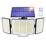 Haokiang Luces solares exterior 1 Pack 348LED 2000LM IP65 270° 3 Modos focos led exterior solares Sensor de movimiento para exteriores luz solar jardin Sensor de movimiento[Clase energética A]