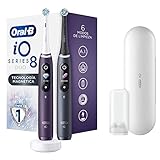 Oral-B iO 8 Cepillos de Dientes Eléctricos (Pack de 2) con Mangos Recargables, Tecnología Magnética de Braun, 2 Cabezales de Recambio, Pantalla a Color y Estuche de Viaje Premium - Morado y Negro