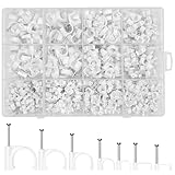 Chiluxendo 500x Clips de Cable Redondos + 200x Abrazaderas de Cables Cuadrado, Grapas Cable Pared, Clip Sujetacables con Clavos de Fijación, Abrazadera de Clavo, 4mm/5mm/6mm/8mm/10mm, Blanco
