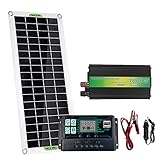 PEALOV Paneles Solares Mono, Panel Solar De 20 W + Inversor Solar De 1000 W + Controlador Solar Autoadaptable De 100 A + Cargador De Coche Para Exteriores/Hogar/Aparatos De CA(BateríA No Incluida)