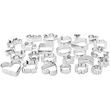 Amazon Basics Juego de moldes de Acero inoxidable para galletas, paquete de 25, Variedad en forma , Plateado