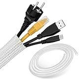 ECENCE Funda para Cables 3 Metros - autocierre (13-20mm) - Manguito de Cable Recortable - Blanco - Organizador Cables - Ideal para PC, Oficina, Cine en Casa