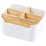 Lre Co. Organizador de escritorio, portalápices de madera Almacenamiento de escritorio Soporte de control remoto Juego de soporte de caja multifuncional de madera para nota de lápiz Blanco