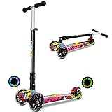 IMMEK Patinete Plegable con 3 Ruedas PU Led Luces Iluminadas para 3 a 12 Años Altura Ajustable Desde 75-83 CM Niños Juguetes y Regalos con Freno Posterior Carga Máxima 50 KG (Grafiti)