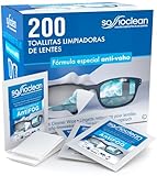 200 Toallitas Limpiadoras para Gafas Anti Vaho Soffioclean - Limpieza de Lentes Gafas Ordenadores y Movil - Desechables Elimina Grasa y Huellas Dactilares