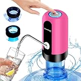 EASYSPEED Dspensador de Agua con 2 adaptadores, Bateria USB 1200 mah, Grifo Bomba dosificador automático para garrafas y Botellas de 5 8 10 12 15 20 litros para oficinas y escuelas,Carmín