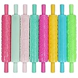 Kurtzy Set Rodillo Texturizado Grabado (Pack de 8) – Kit Rodillos con Texturas y Diseños – Para Masa, Fondant, Galletas, Tartas, Pasteles, Glaseado y Arcilla – Rodillo Cocina Decorado Antiadherente