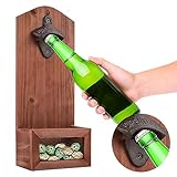 Abrebotellas de Pared Vintage, Abridor de Botellas de Madera con Estilo Retro,Abridor Cerveza con Colector Tapón Botella,Regalos Originales Hombre para Papá, Esposo, Amigos y Colegas