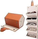 JIAMIAN Caja de Almacenamiento de Gafas, 5 Ranuras Plegable Múltiples Gafas de Sol de Cuero PU Gafas de Sol Viaje Organizador Caso, para Hombre y Mujer (Marrón)