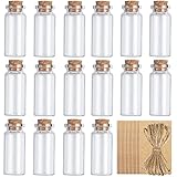 CL-Link 20 botellas de cristal de 10 ml con corcho + 20 hilos + 20 etiquetas colgantes para decoración DIY, regalos de boda, fiestas