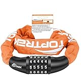 toptrek – Candado para bicicleta con números de 5 dígitos, cadena de acero 6 mm x 900 mm, candado con combinación numérica (naranja)