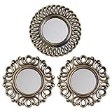 BONNYCO Espejos Pared Decorativos Dorados Pack 3 Espejos Decorativos Redondos Ideales para Decoracion Casa Habitacion | Adornos Salon Hogar Regalos Originales para Mujer | Decoracion Pared Vintage