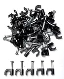 50 x 6mm Negro Clips Rondos de cable de pared, Clavos de pared de cable Maneja el cable eléctrico CAT5/CAT6,RG6,RG59,RJ45 Cable en Hogar, Oficina, Accesorios de escritorio