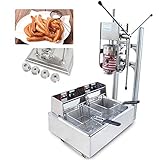 CGOLDENWALL Máquina de Churros con Freidora Churrera de Acero Inoxidable con Cilindro de Material de 3L & Freidora de Gas de 12L - Cocina Tradicional Español