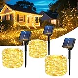 Hoteril Guirnaldas Luces Exterior Solar, 3pcs 17M 150 LEDs Luces Solares LED Exterior Jardin 8 Modos con Función de Memoria Impermeable IP65 Cadena de Luce para Fiestas, Patio,Luz Navidad