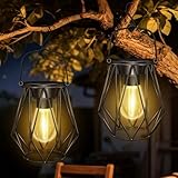 2 Piezas Farolillos Solares Exterior, IP65 Impermeable Lampara Solar Colgante/de Pie, Metal LED Farol Solar Exterior Jardin para Patio, Terraza, Césped, Camping, Balcón, Decoración, Halloween