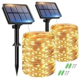 btfarm 2 Paquete Guirnaldas Luces Exterior Solar, Totalmente 30M 300 LED, 8 Modos Cadena de Luces Decoracion para Terraza, Fiestas, Bodas, Patio, Jardines (Blanco Calido)