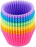 Amazon Basics Redonda Moldes Individuales de Silicona para Magdalenas, Reutilizables, Paquete de 12 (Aptos para Horno hasta 220 °C), Multicolor