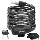 SPGOOD Cerradura de bicicleta 120cm / 12mm, cerradura de cable de bicicleta espiral antirrobo, con dos llaves, adecuada para bicicletas, triciclos, motocicletas, scooters, cochecitos de bebé(Negro)